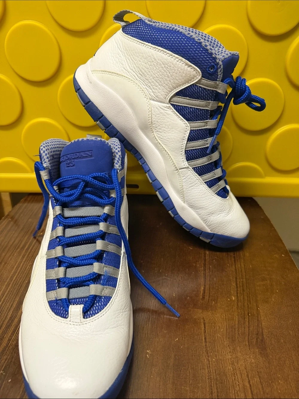Jordan Retro White and Blue High-Top Sneakers